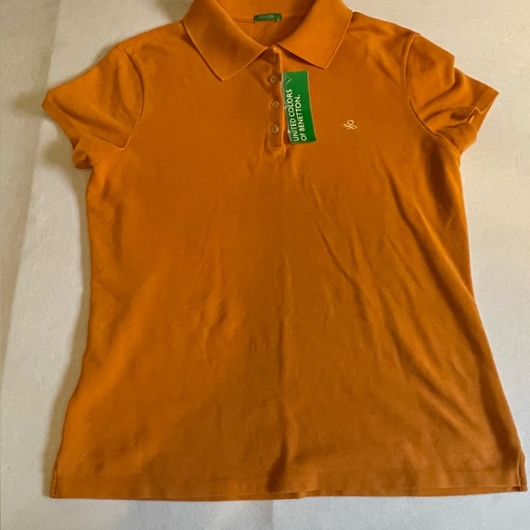 🇮🇹United Colors of Benetton Polo Shirt women’s made in Italy Large orange - Picture 1 of 6